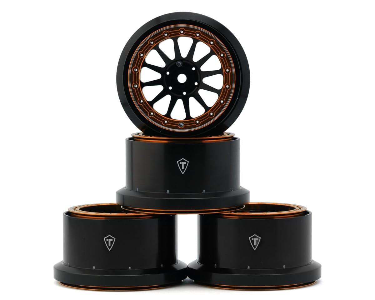 Treal Hobby Aluminum Beadlock Monster Truck Wheels for Traxxas® Mini Maxx® (Black/Orange) (4) w/12mm Hex