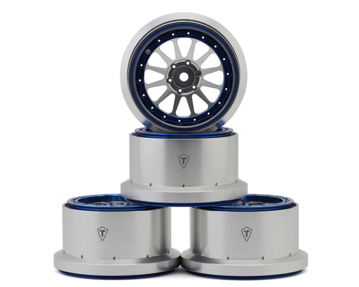 Treal Hobby Aluminum Beadlock Monster Truck Wheels for Traxxas® Mini Maxx® (Silver/Blue) (4) w/12mm Hex
