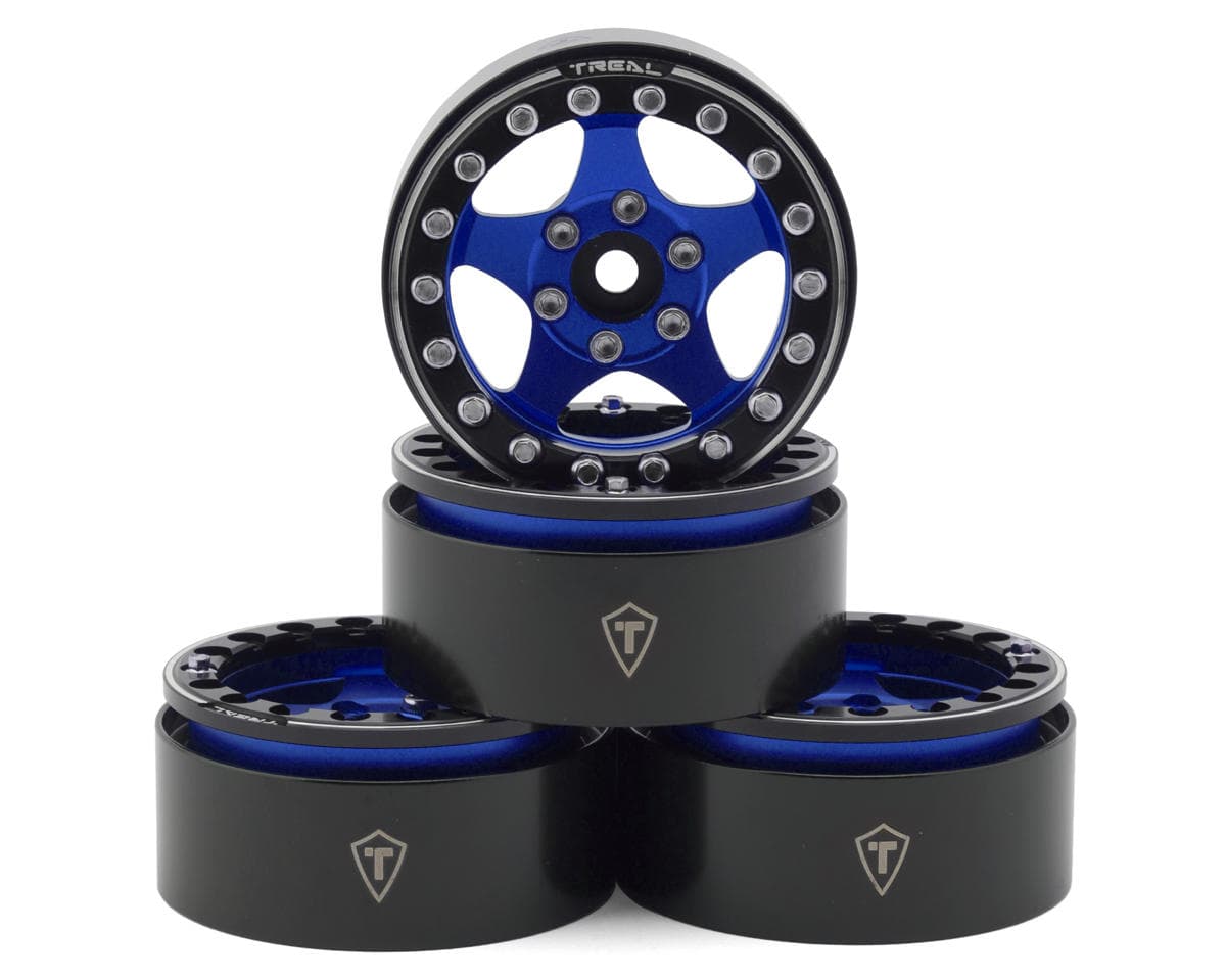 Treal Hobby Type E 1.9" Classic 5-Spoke Beadlock Wheels (Blue/Black) (4) (126g ea)