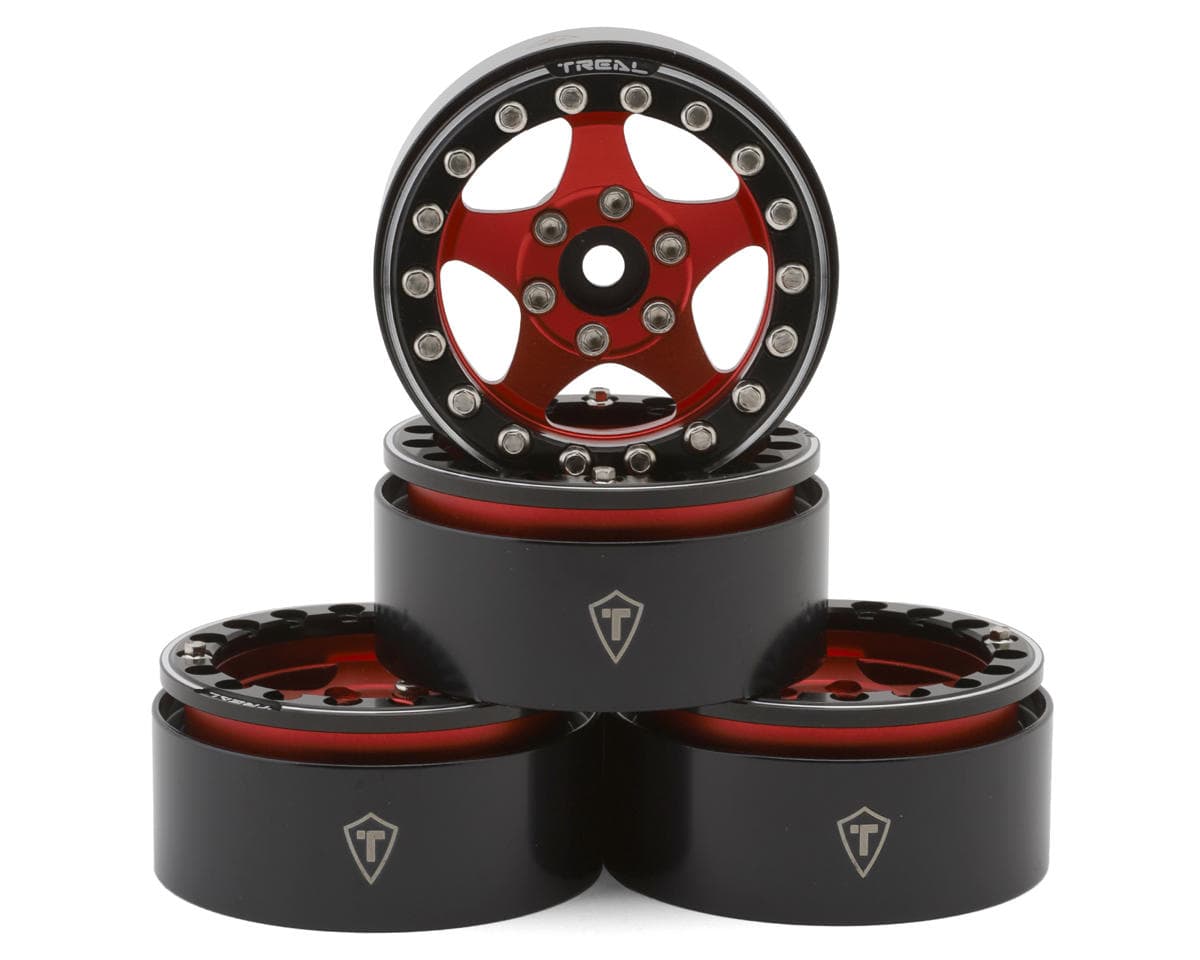 Treal Hobby Type E 1.9" Classic 5-Spoke Beadlock Wheels (Red/Black) (4) (126g ea)