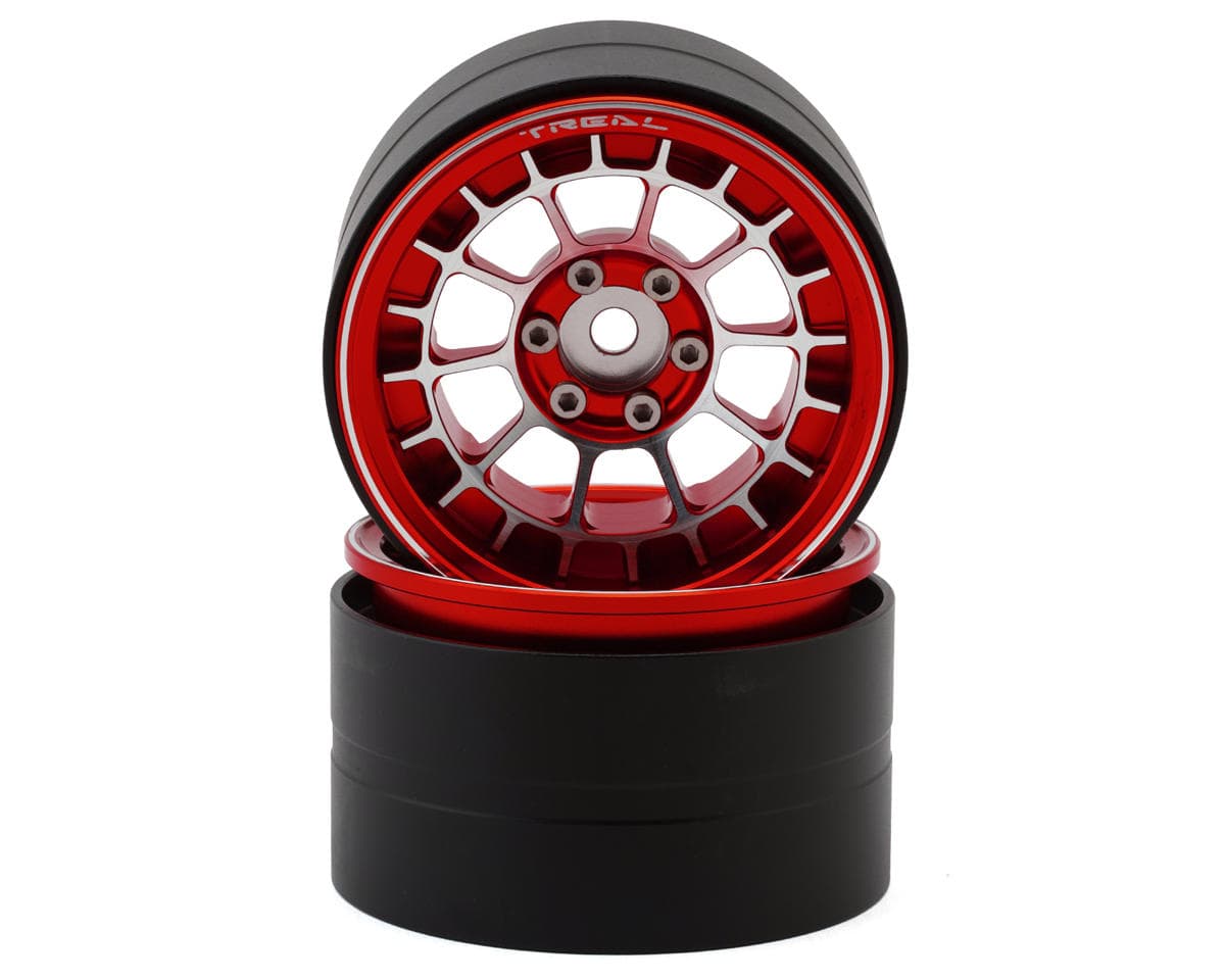 Treal Hobby 2.2" Type-A Aluminum 1/10 Rock Crawler Beadlock Wheels (Red) (2) (115g ea)
