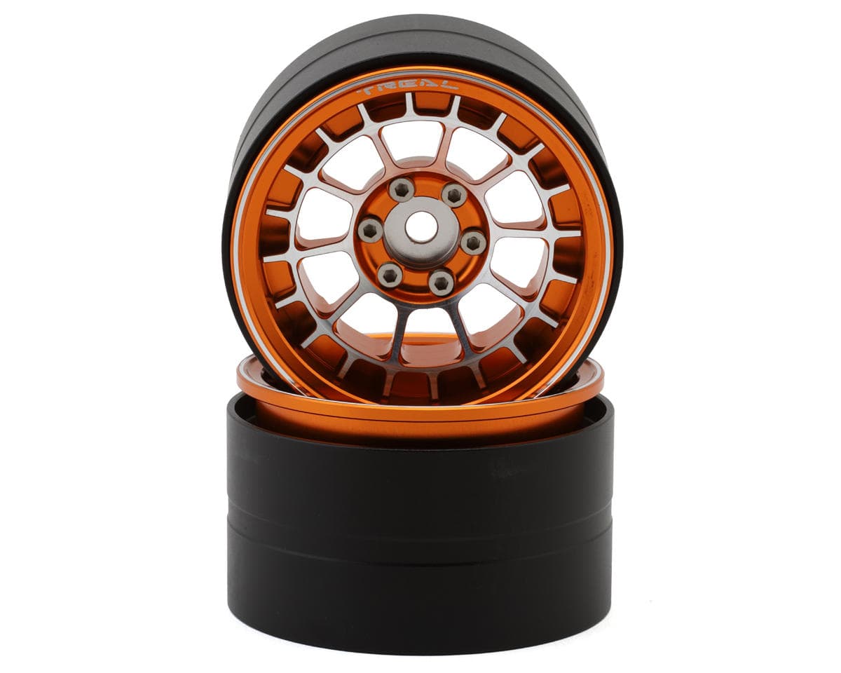 Treal Hobby 2.2" Type-A Aluminum 1/10 Rock Crawler Beadlock Wheels (Orange) (2) (115g ea)