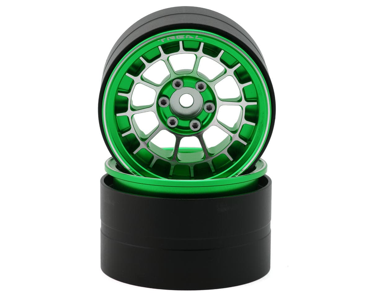 Treal Hobby 2.2" Type-A Aluminum 1/10 Rock Crawler Beadlock Wheels (Green) (2) (115g ea)