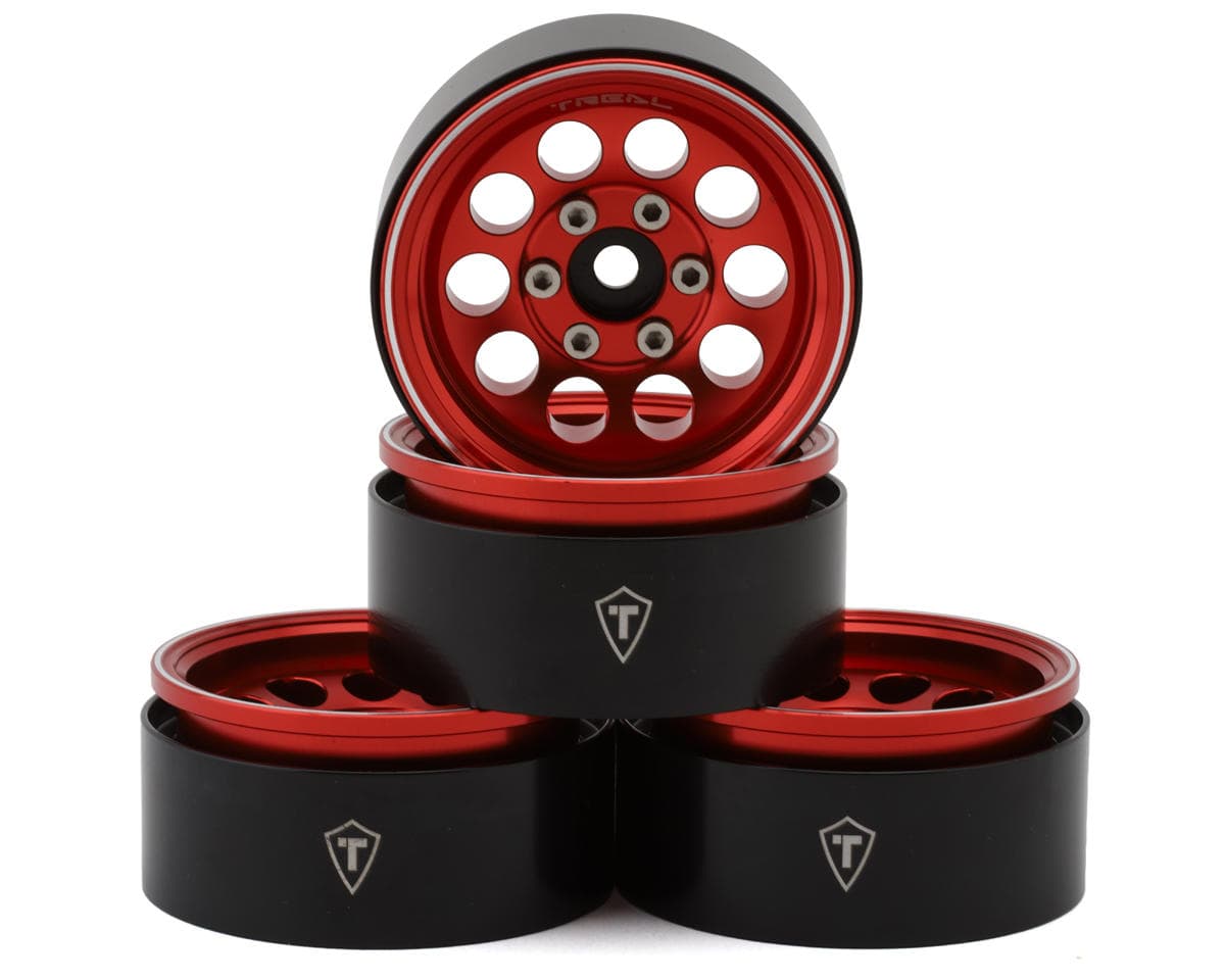 Treal Hobby 1.9" Type F 10-Hole Aluminum Crawler Beadlock Wheels (Red) (4) (128.6g ea)