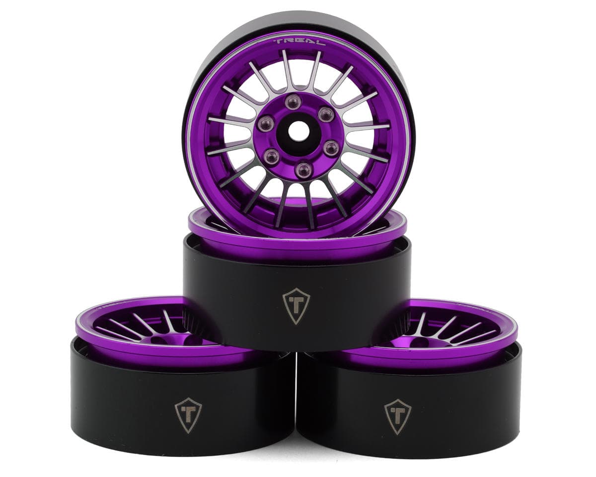 Treal Hobby 1.9" Type-J Multi-Spoke Aluminum Crawler Beadlock Wheels (Purple) (4) (113.7g ea)