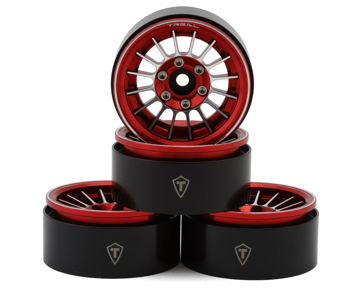 Treal Hobby 1.9" Type-J Multi-Spoke Aluminum Crawler Beadlock Wheels (Red) (4) (113.7g ea)