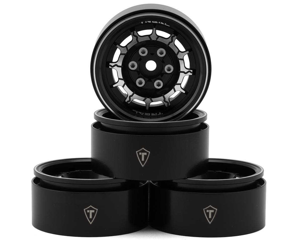 Treal Hobby 1.9" Type-M Aluminum Crawler Beadlock Wheels (Black) (4) (122.9g ea)