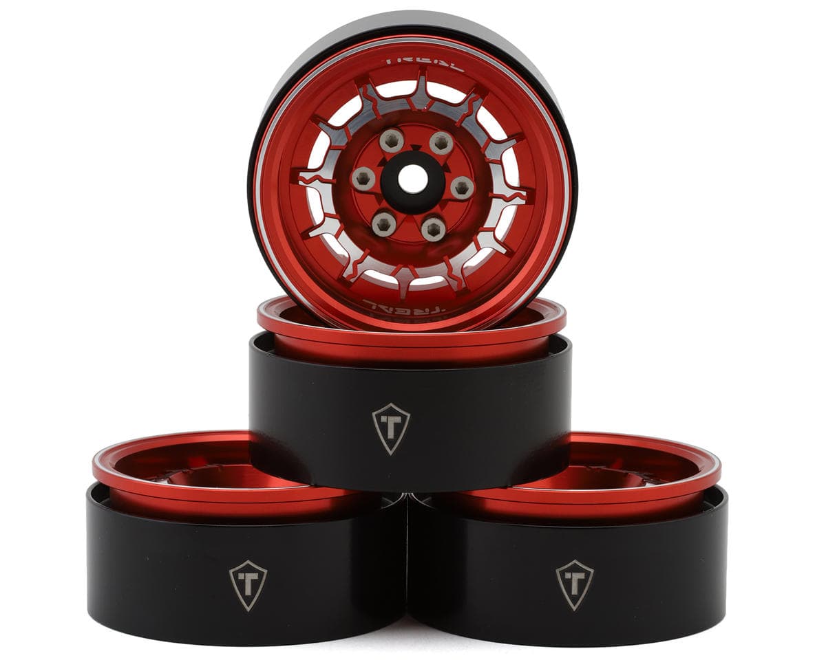 Treal Hobby 1.9" Type-M Aluminum Crawler Beadlock Wheels (Red) (4) (122.9g ea)