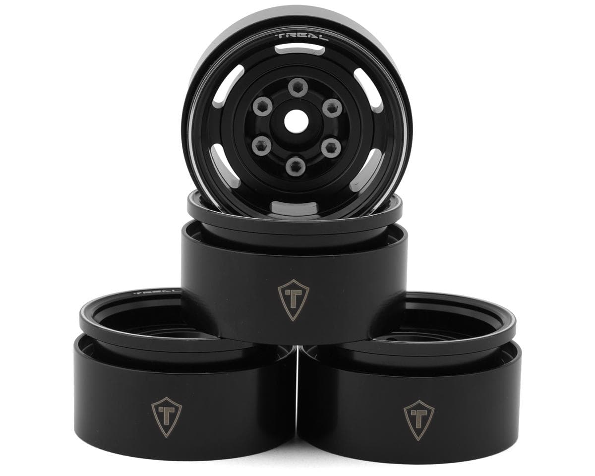 Treal Hobby 1.55" Type A Vintage Wagon Aluminum Crawler Beadlock Wheels (Black) (4) (103.7g ea)