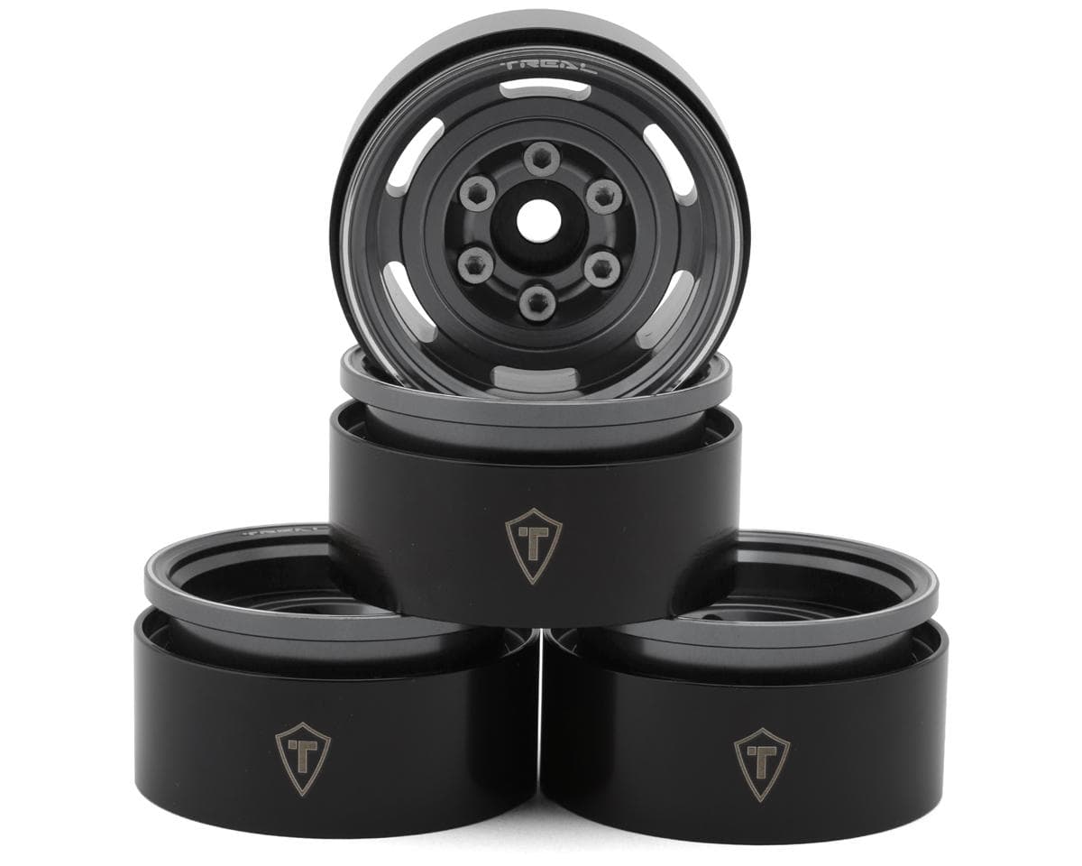 Treal Hobby 1.55" Type A Vintage Wagon Aluminum Crawler Beadlock Wheels (Grey) (4) (103.7g ea)