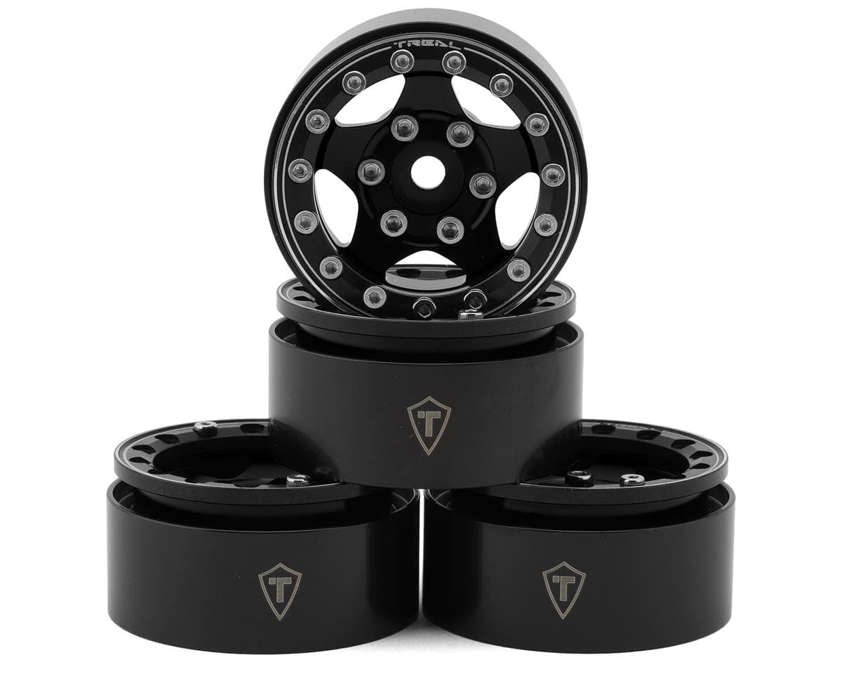 Treal Hobby Type B 1.55" Classic 5-Spoke Beadlock Wheels (Black) (4) (102.5g ea)
