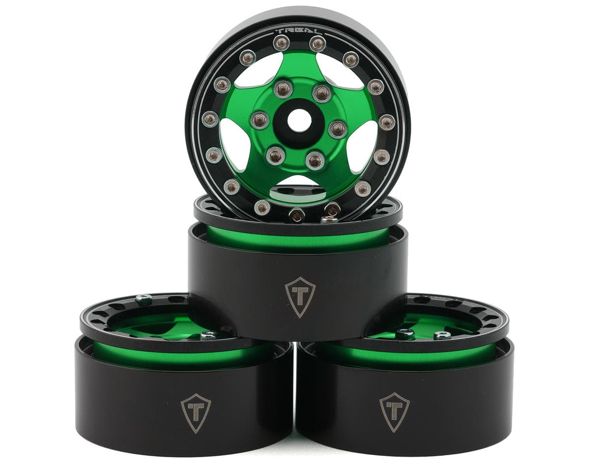 Treal Hobby Type B 1.55" Classic 5-Spoke Beadlock Wheels (Green) (4) (102.5g ea)