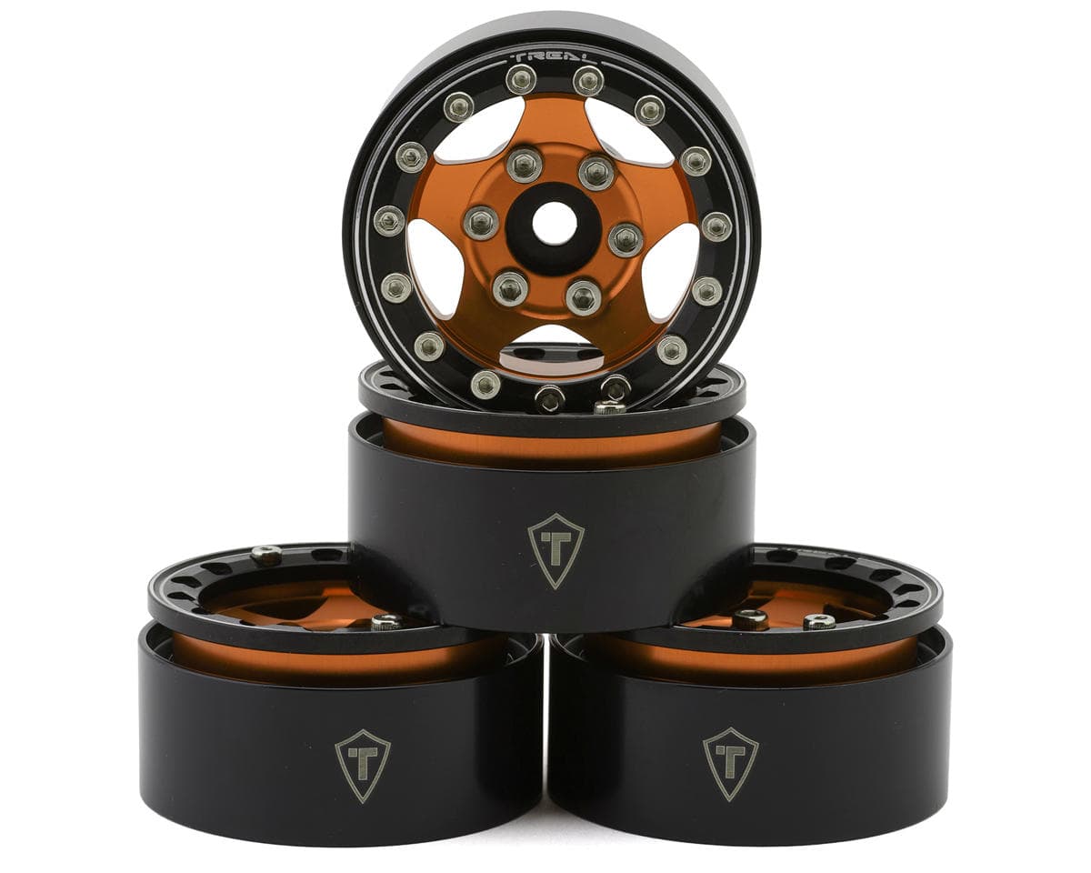 Treal Hobby Type B 1.55" Classic 5-Spoke Beadlock Wheels (Orange) (4) (102.5g ea)