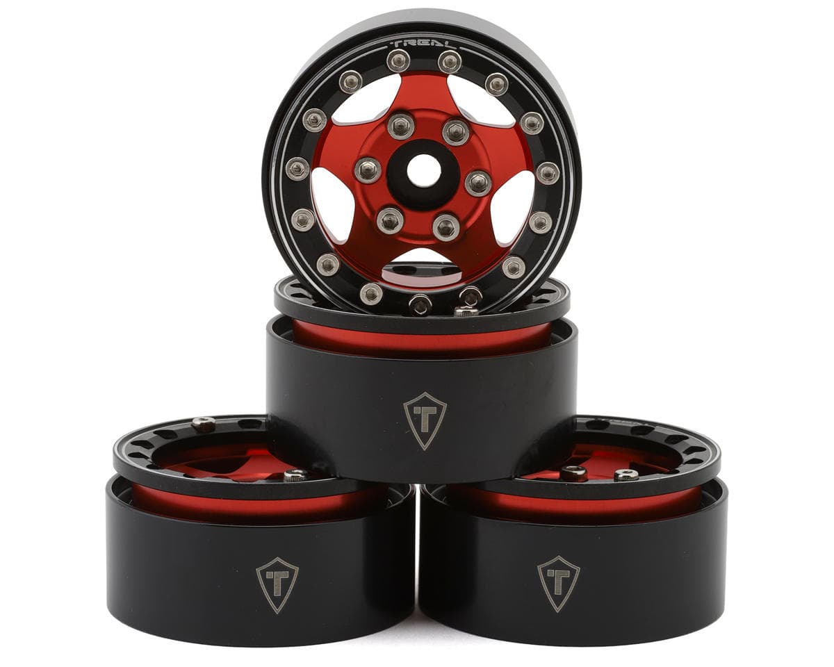 Treal Hobby Type B 1.55" Classic 5-Spoke Beadlock Wheels (Red) (4) (102.5g ea)