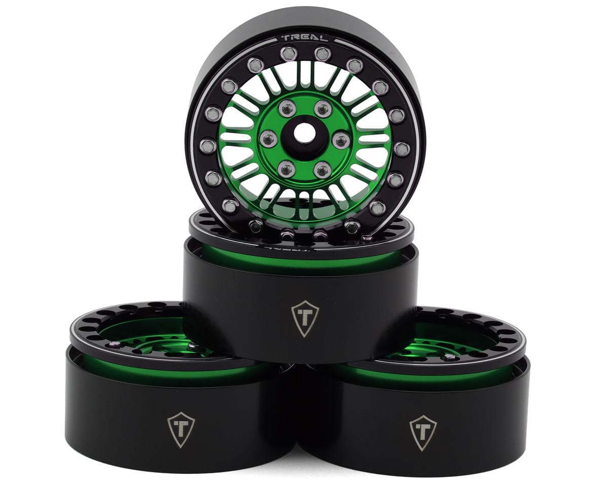 Treal Hobby 1.9" Type K Multi-Spoke Aluminum Crawler Beadlock Wheels (Green) (4) (122.7g ea)