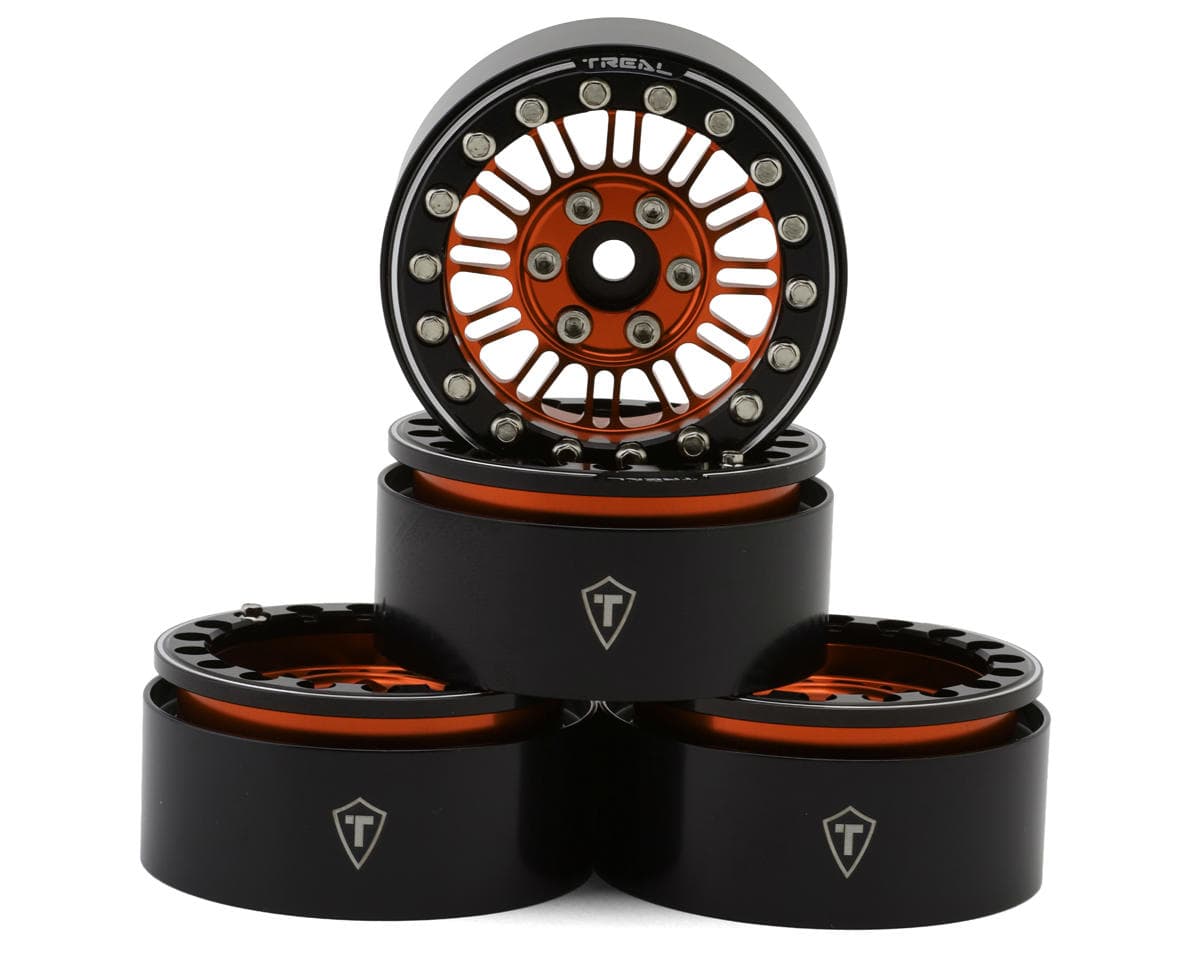 Treal Hobby 1.9" Type K Multi-Spoke Aluminum Crawler Beadlock Wheels (Orange) (4) (122.7g ea)