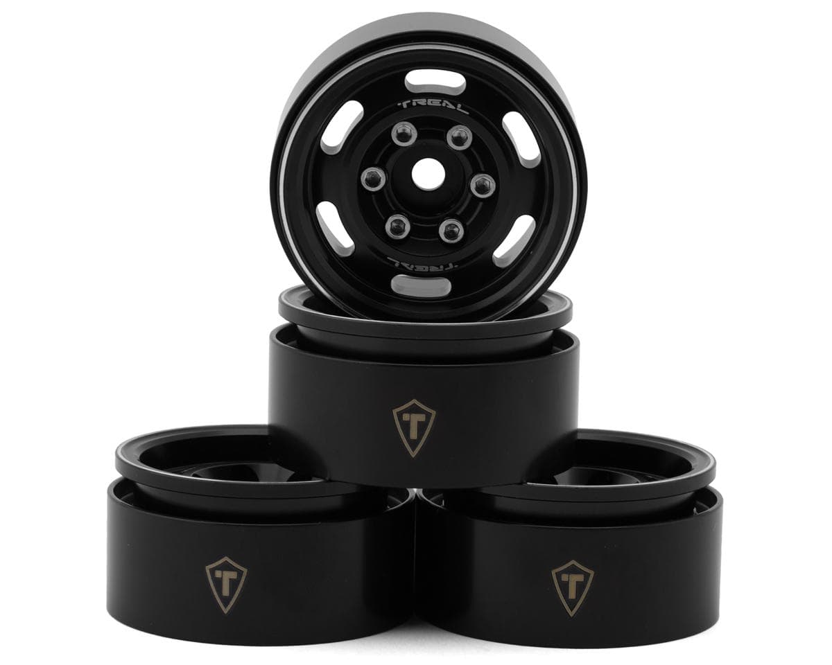 Treal Hobby 1.55" Type C Vintage Wagon Aluminum Crawler Beadlock Wheels (Black) (4) (101.2g ea)