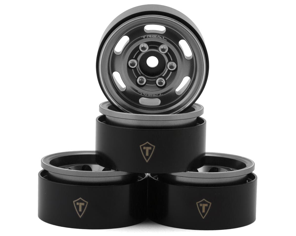 Treal Hobby 1.55" Type C Vintage Wagon Aluminum Crawler Beadlock Wheels (Grey) (4) (101.2g ea)