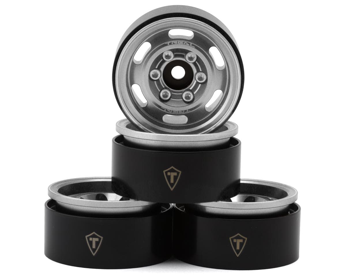 Treal Hobby 1.55" Type C Vintage Wagon Aluminum Crawler Beadlock Wheels (Silver) (4) (101.2g ea)