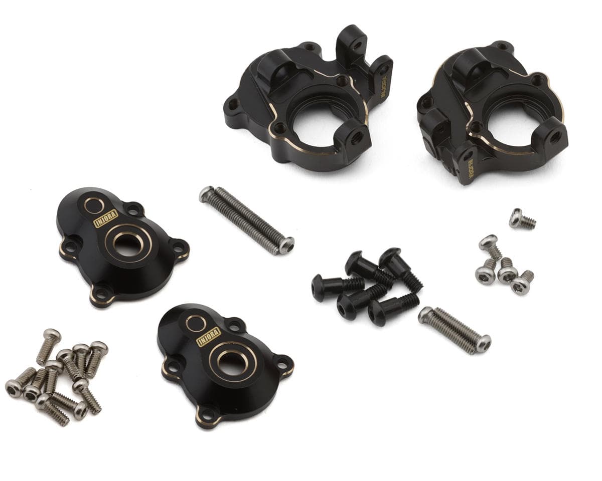 Injora Redcat Ascent-18 Brass Portal Covers & Steering Knuckles Set (Black) (72g Total Weight) (Apex/Scout II Brushless)