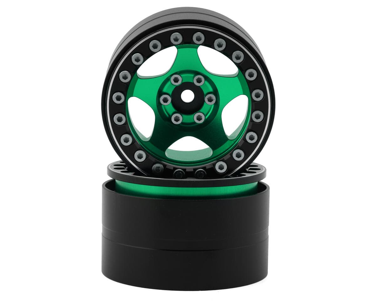 Treal Hobby Type C 2.2" 5-Spoke Aluminum 1/10 Rock Crawler Beadlock Wheels (Green) (2) (137g ea)