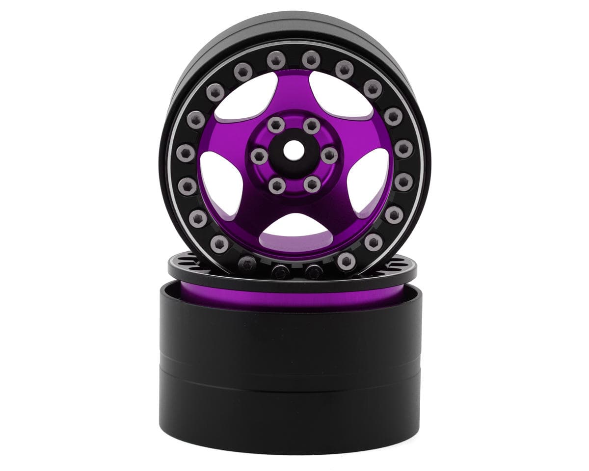 Treal Hobby Type C 2.2" 5-Spoke Aluminum 1/10 Rock Crawler Beadlock Wheels (Purple) (2) (137g ea)