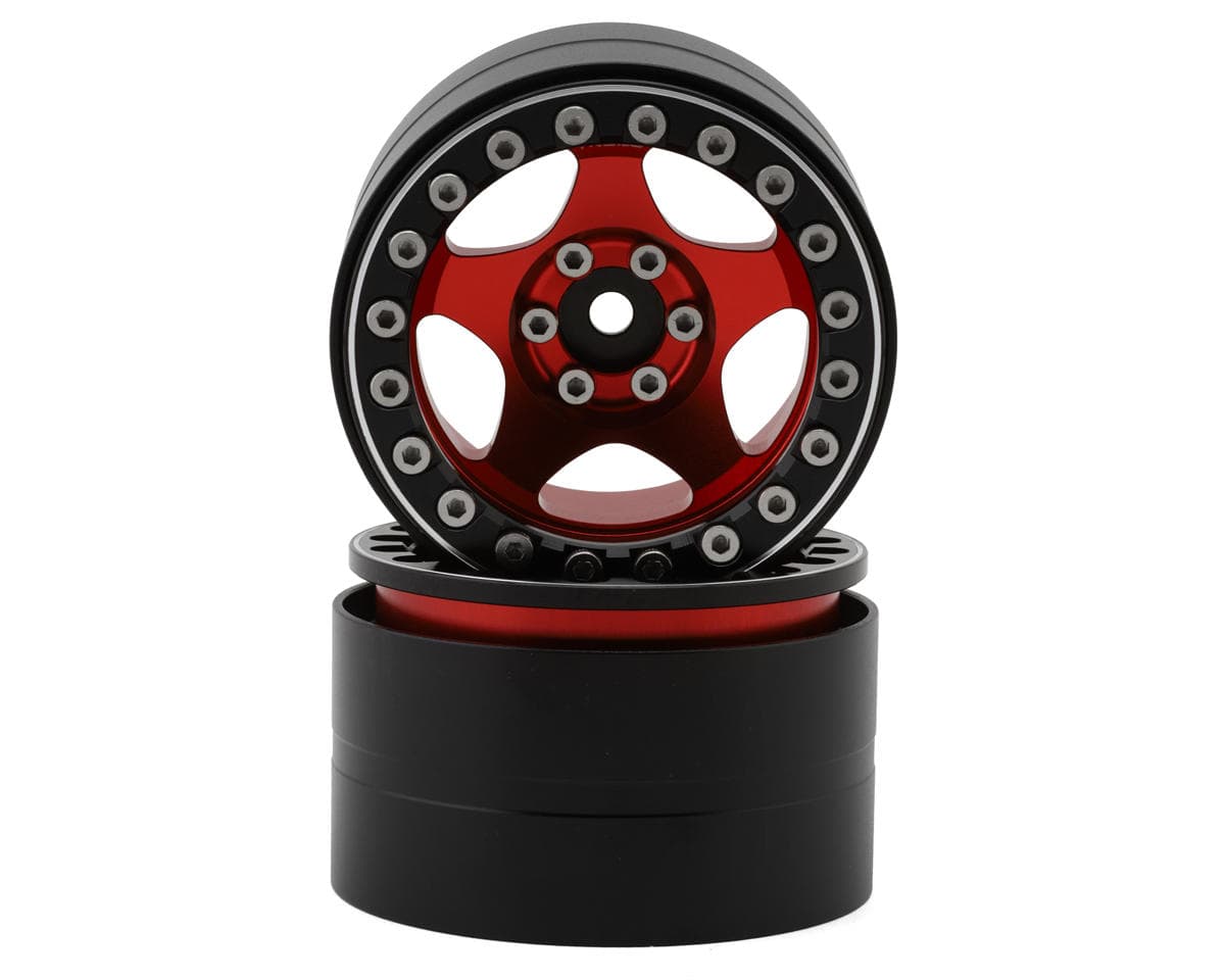 Treal Hobby Type C 2.2" 5-Spoke Aluminum 1/10 Rock Crawler Beadlock Wheels (Red) (2) (137g ea)