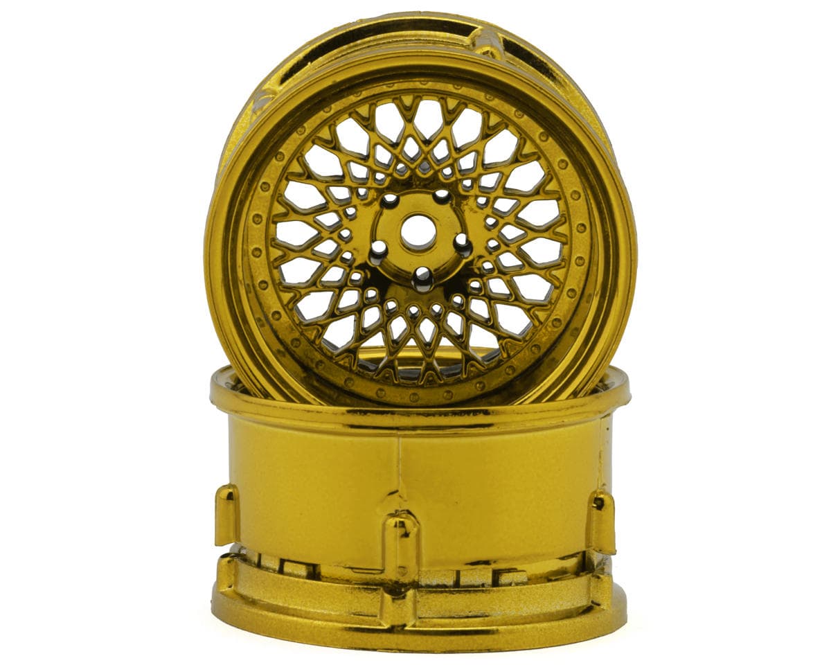 DS Racing Element Mesh 1/10 Drift Wheels (Gold Chrome) (2) (Adjustable Offset) w/12mm Hex