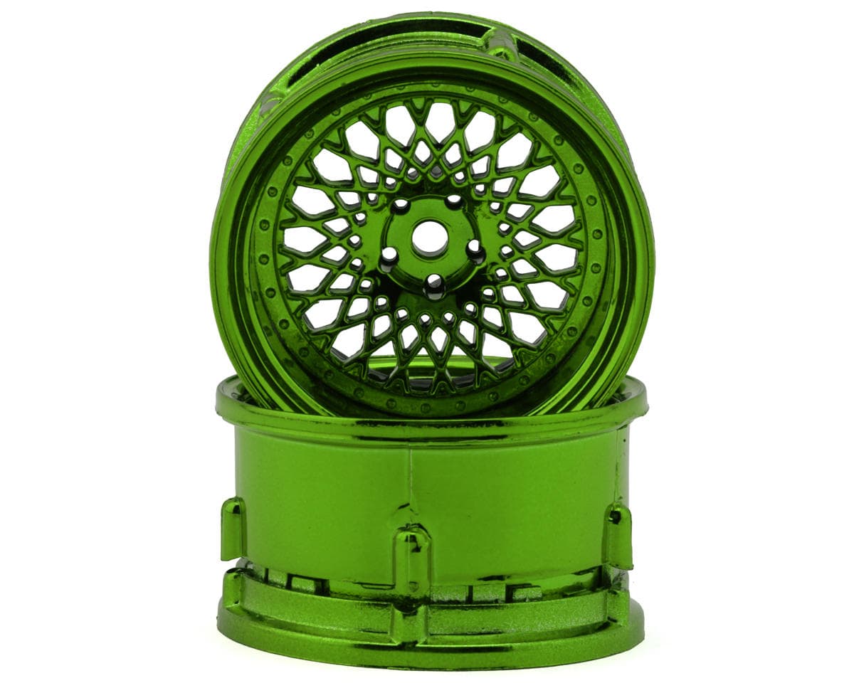 DS Racing Element Mesh 1/10 Drift Wheels (Green Chrome) (2) (Adjustable Offset) w/12mm Hex