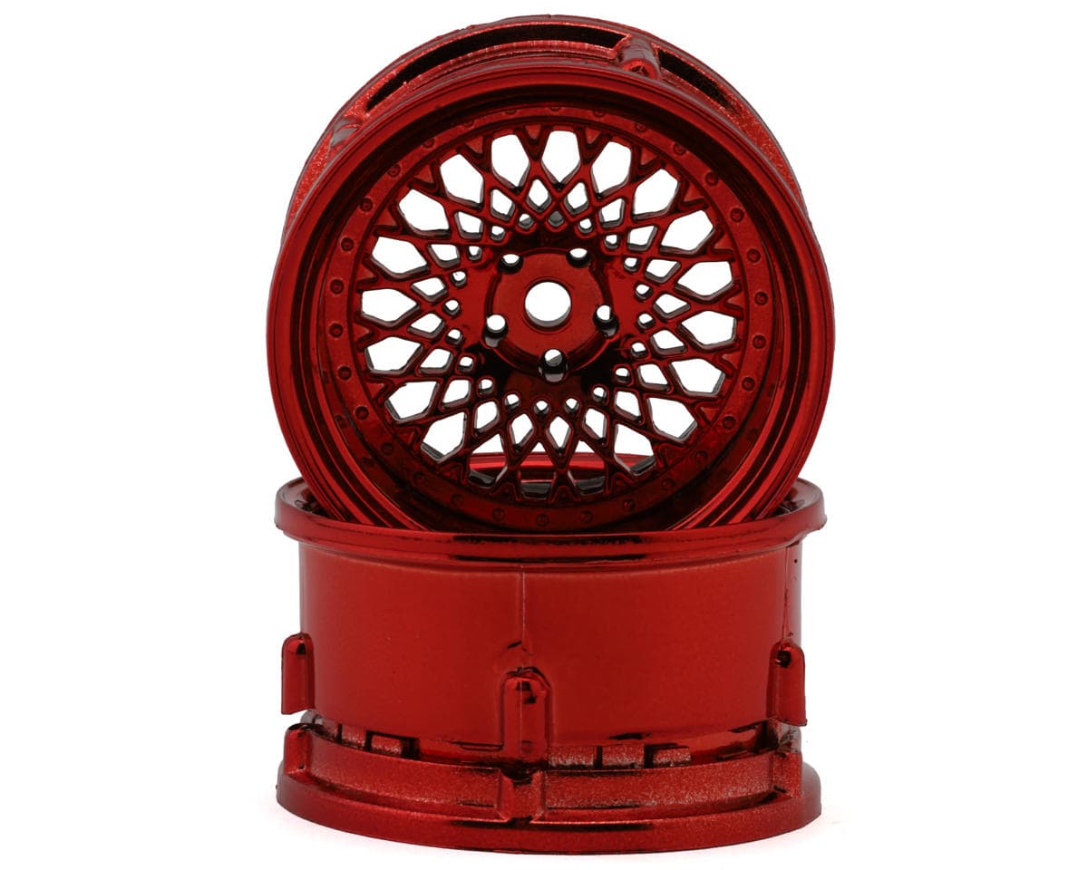DS Racing Element Mesh 1/10 Drift Wheels (Red Chrome) (2) (Adjustable Offset) w/12mm Hex