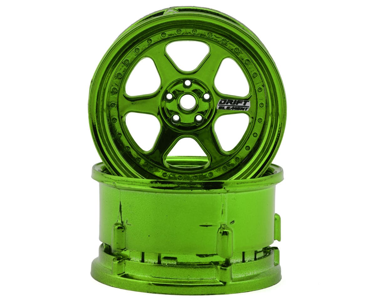 DS Racing Drift Element 6 Spoke Drift Wheels (Green Chrome) (2) (Adjustable Offset) w/12mm Hex