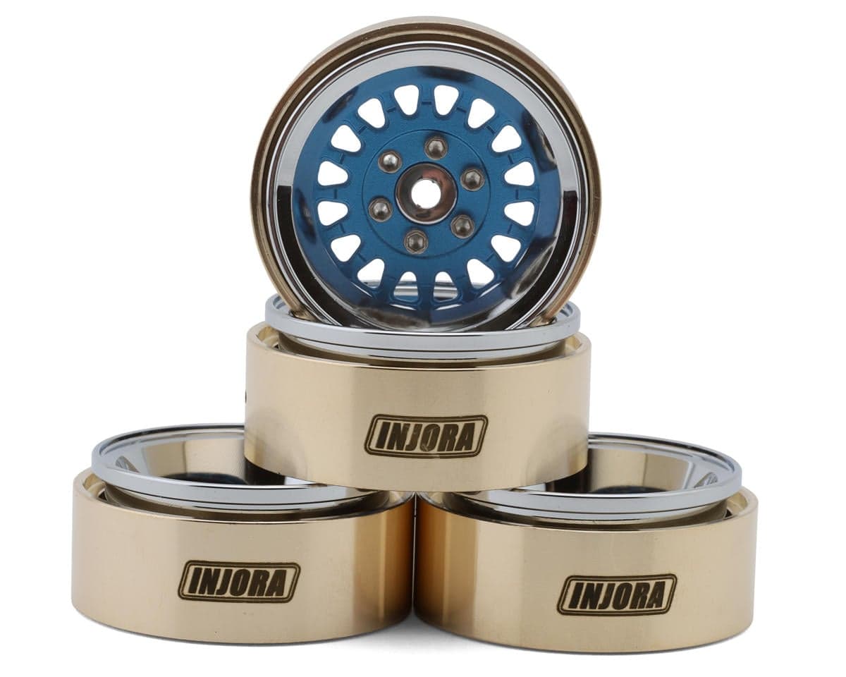 Injora 1.3" ModuWheel Brass & Aluminum Micro Crawler Beadlock Wheels (Blue) (4) (40.5g ea) (-4.05mm Offset)