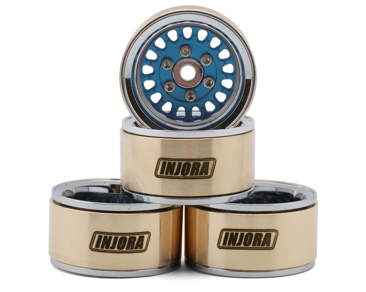 Injora 1.0" ModuWheel Brass & Aluminum Micro Crawler Beadlock Wheels (Blue) (4) (21g ea) (-4.4mm Offset)