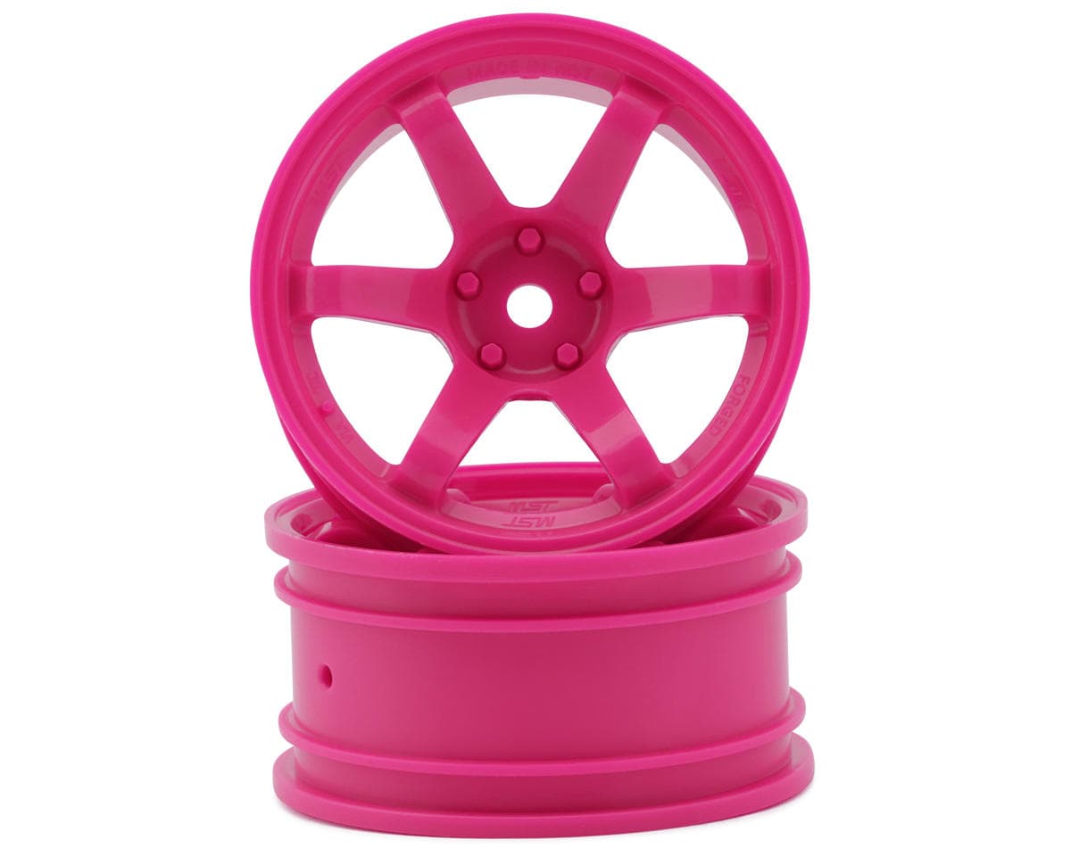 MST TE37 1/10 High Traction Drift Wheels (Hot Pink) (2) (5mm Offset) w/Mounting Foam