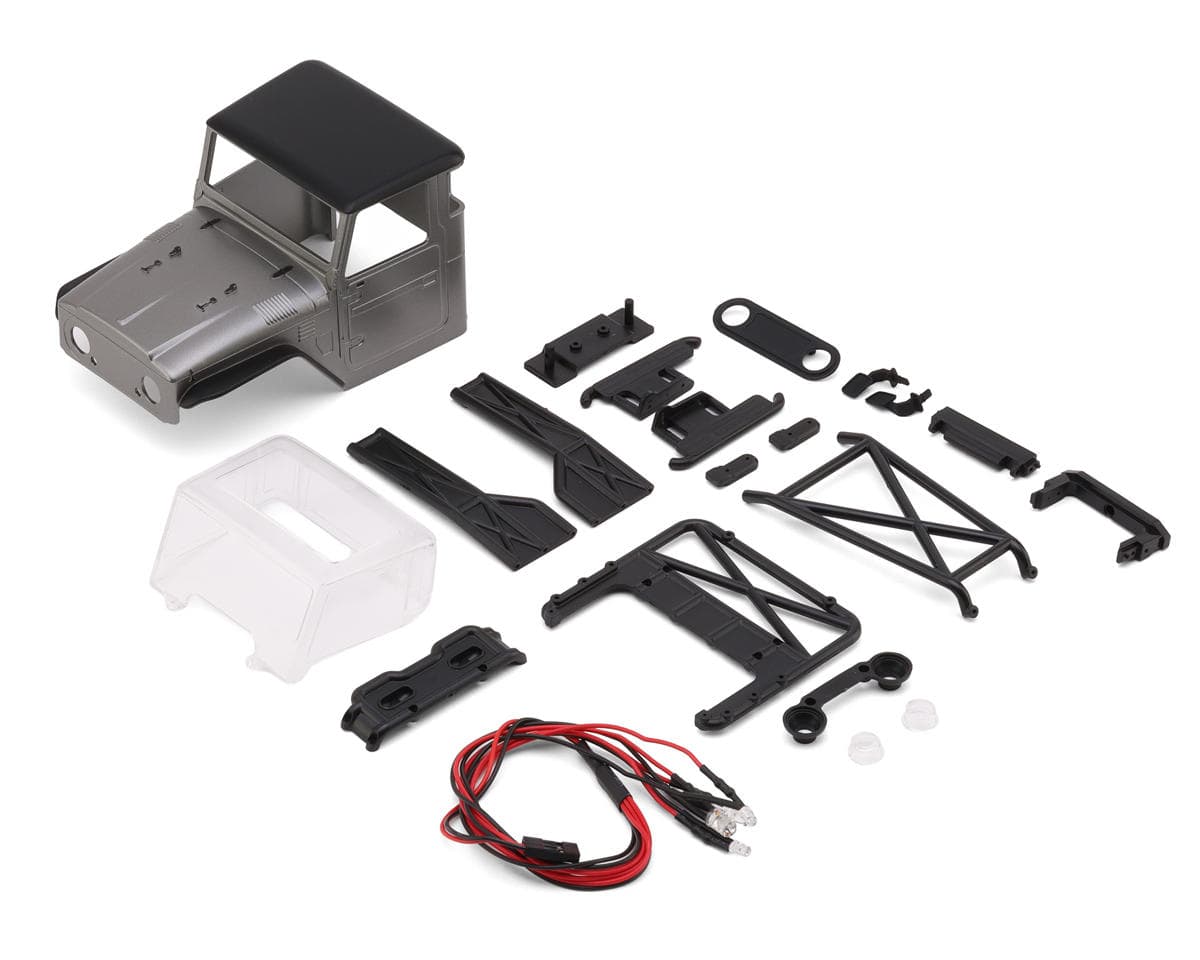 Injora SCX24 IR40-24 Half Truck Pre-Painted Body Set (Grey) (133mm Wheelbase) w/Bed Rack & LED Lights
