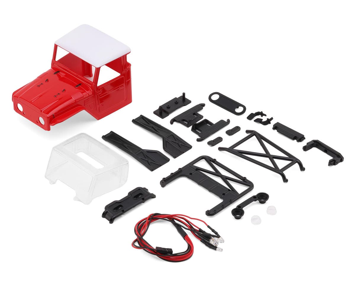 Injora SCX24 IR40-24 Half Truck Pre-Painted Body Set (Red) (133mm Wheelbase) w/Bed Rack & LED Lights