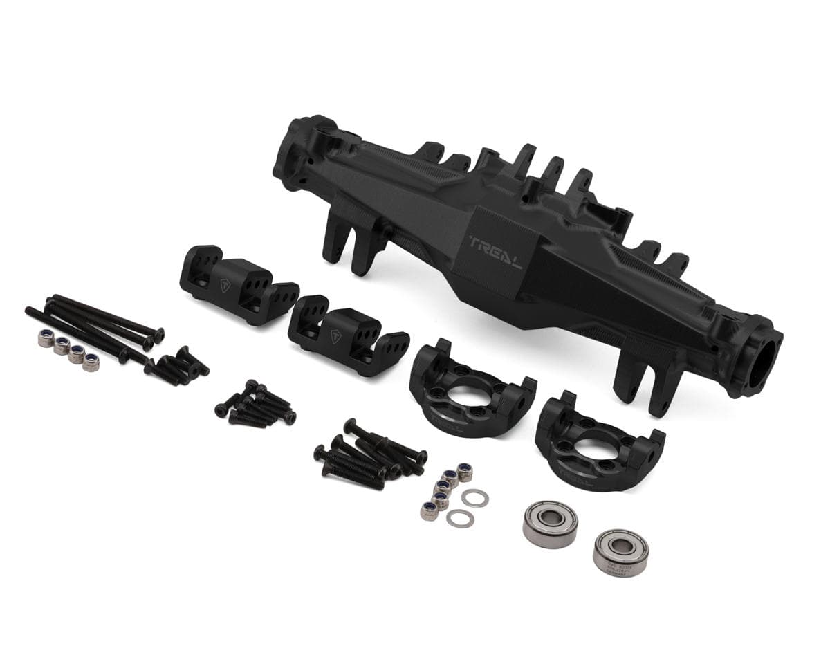Treal Hobby Losi LMT 2.0 7075 Aluminum Front Axle Housing Set (Black) w/Aluminum C-Hubs & Bottom Shock Mounts
