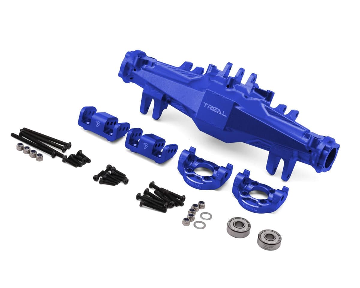 Treal Hobby Losi LMT 2.0 7075 Aluminum Front Axle Housing Set (Blue) w/Aluminum C-Hubs & Bottom Shock Mounts