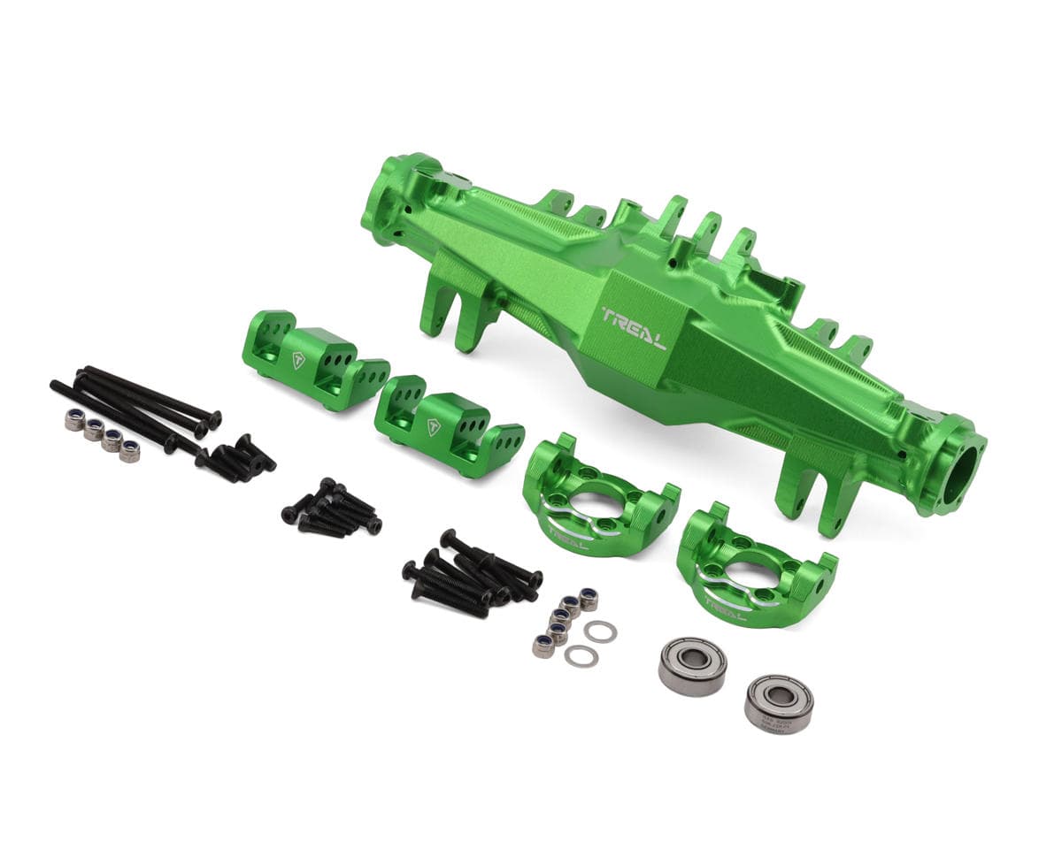 Treal Hobby Losi LMT 2.0 7075 Aluminum Front Axle Housing Set (Green) w/Aluminum C-Hubs & Bottom Shock Mounts