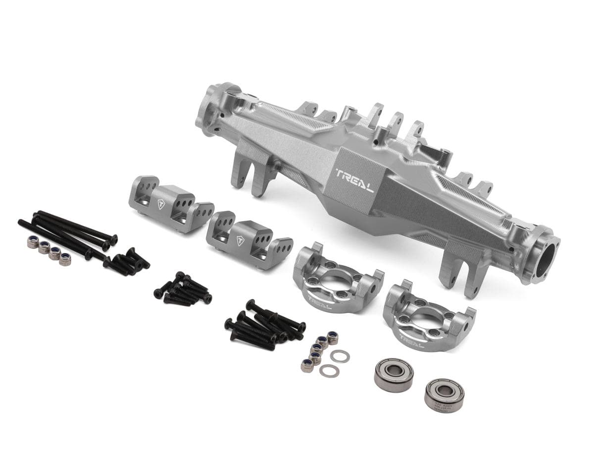 Treal Hobby Losi LMT 2.0 7075 Aluminum Front Axle Housing Set (Silver) w/Aluminum C-Hubs & Bottom Shock Mounts