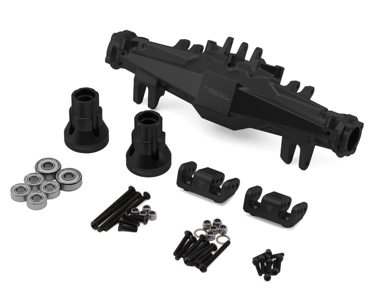 Treal Hobby Losi LMT 2.0 7075 Aluminum Rear Axle Housing Set (Black) w/Aluminum Rear Hubs & Bottom Shock Mounts