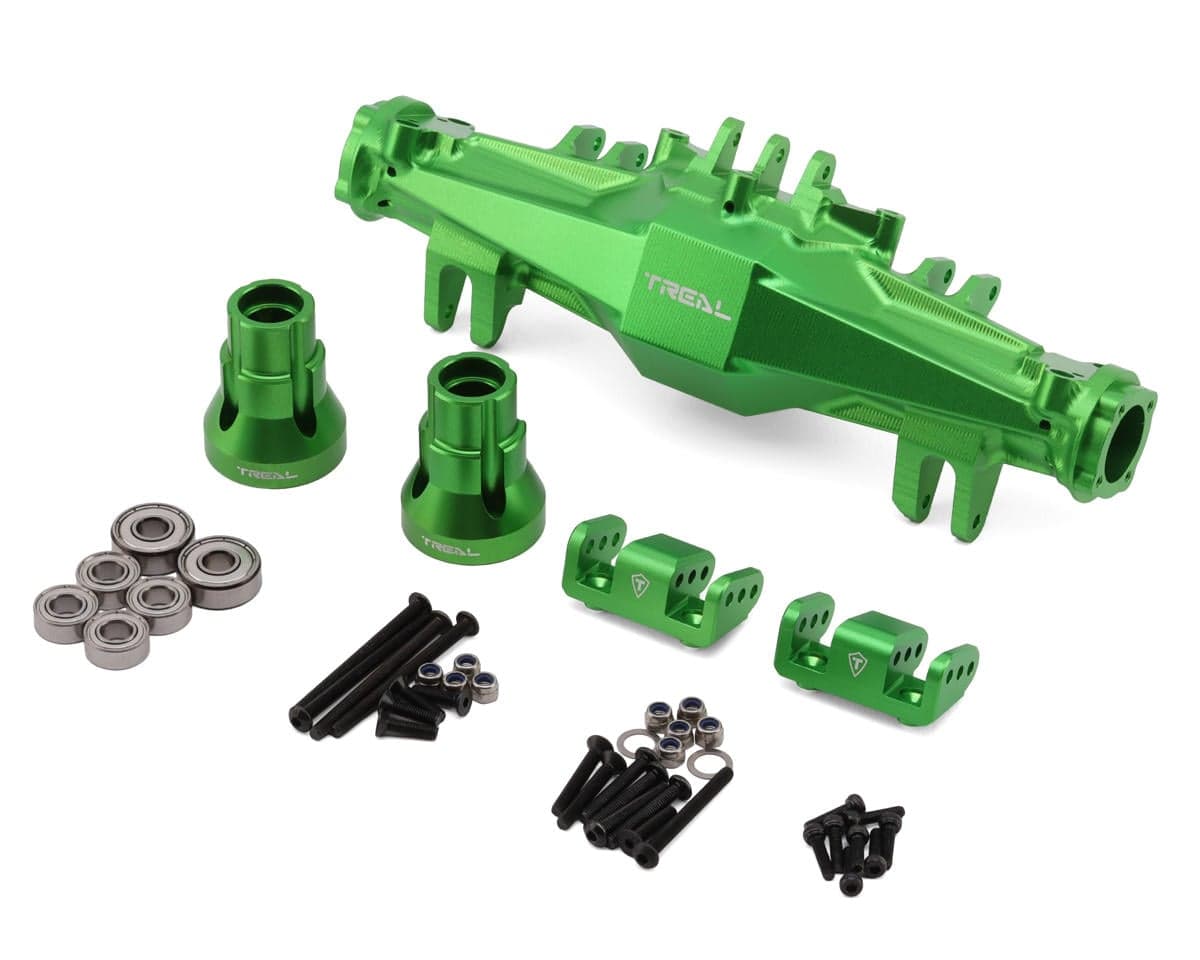 Treal Hobby Losi LMT 2.0 7075 Aluminum Rear Axle Housing Set (Green) w/Aluminum Rear Hubs & Bottom Shock Mounts