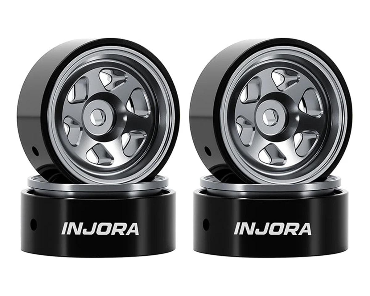 Injora Axial SCX30 D18 0.7" 6-Spoke Aluminum Micro Rock Crawler Beadlock Wheels (Titanium) (4) (4g ea)