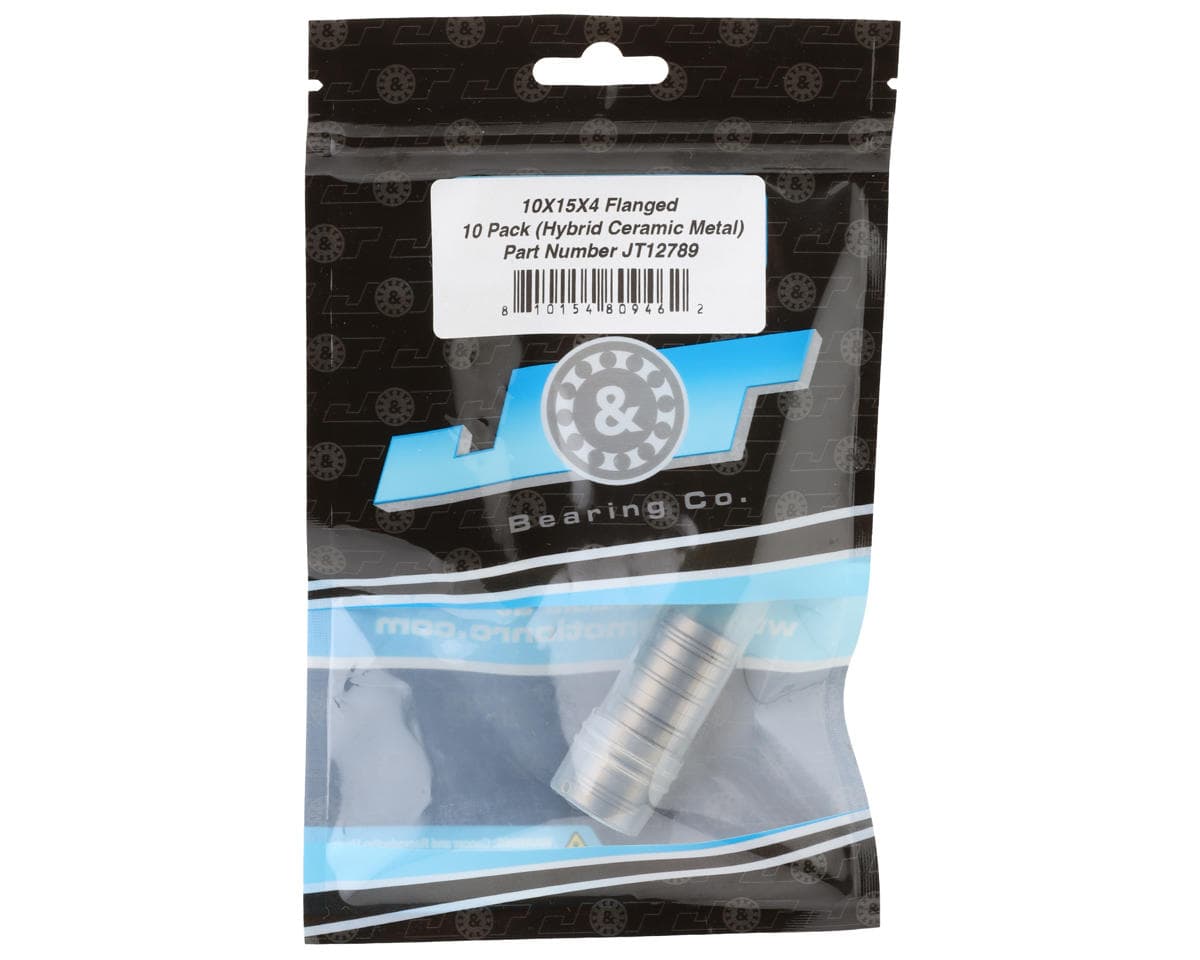 J&T Bearing Co. 10x15x4mm Hybrid Ceramic Flanged Ball Bearings (Metal-Shielded) (10)