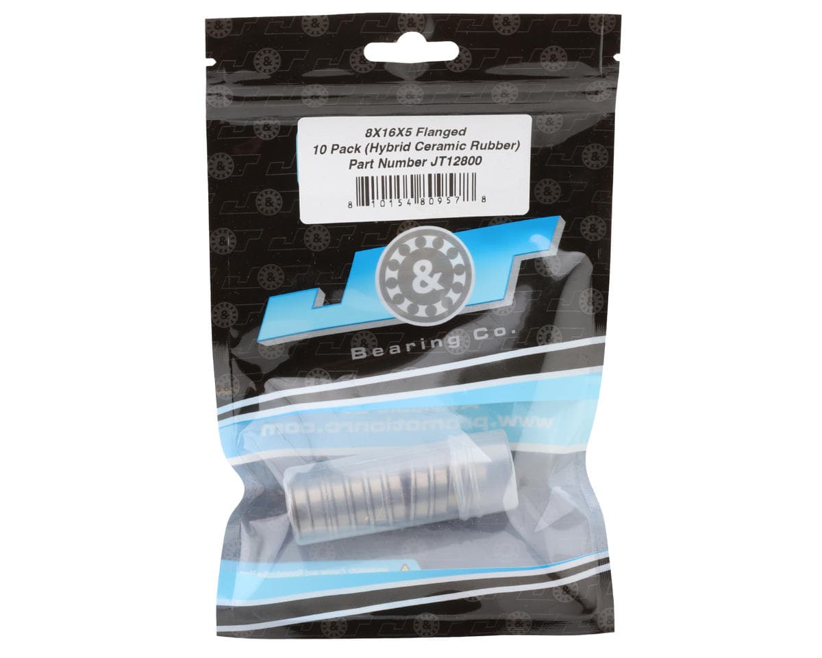 J&T Bearing Co. 8x16x5mm Hybrid Ceramic Flanged Ball Bearings (Rubber-Shielded) (10)