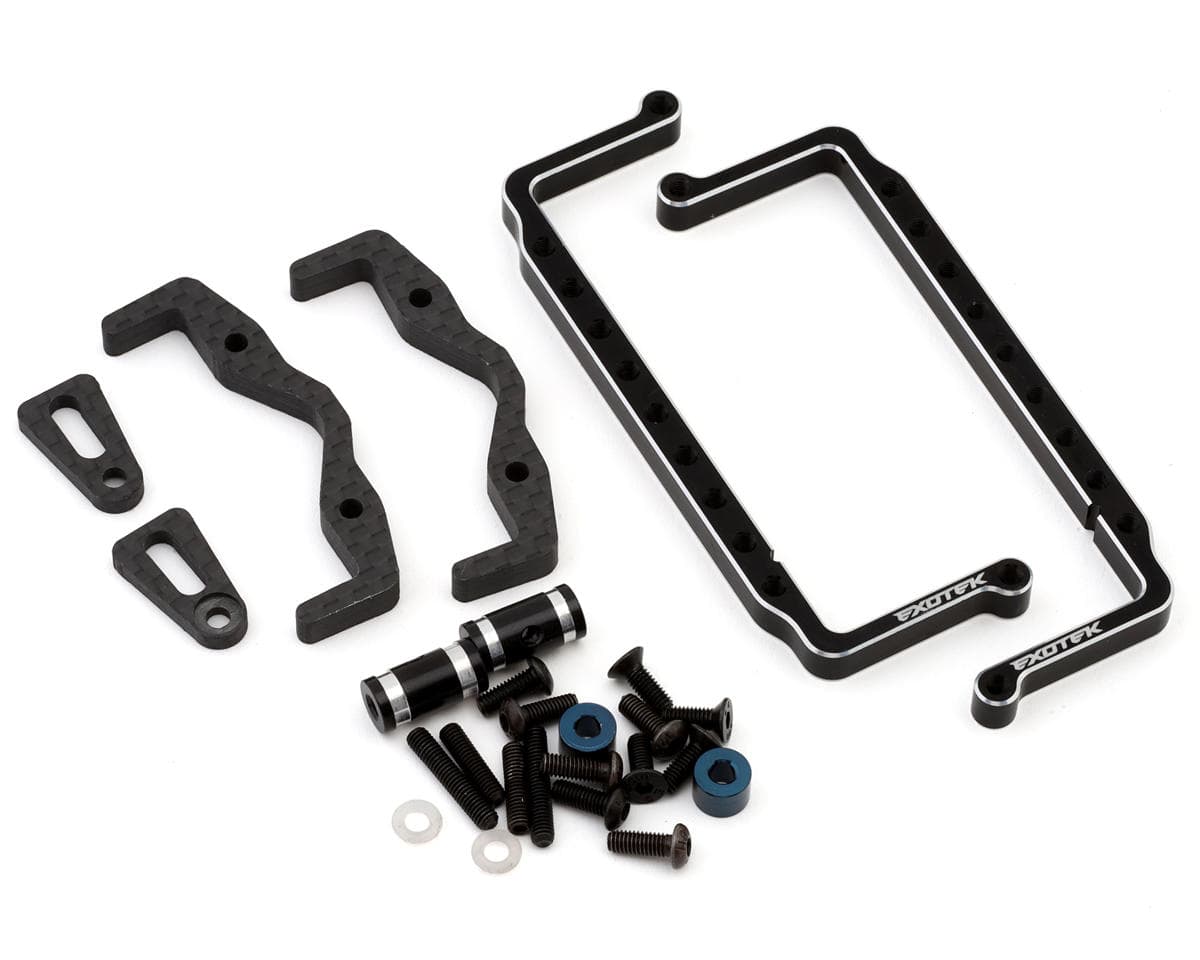 Exotek Associated RC10 Adjustable Aluminum & Carbon Fiber Battery Tray Set (Black)