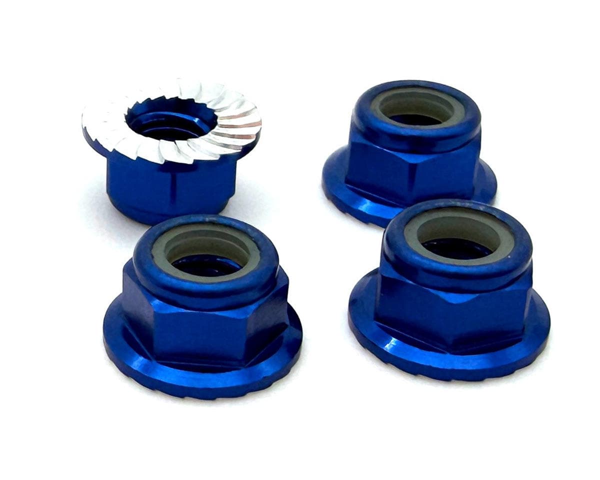Reefs RC 5mm Aluminum Flanged & Serrated Lock Nuts (Blue) (4)