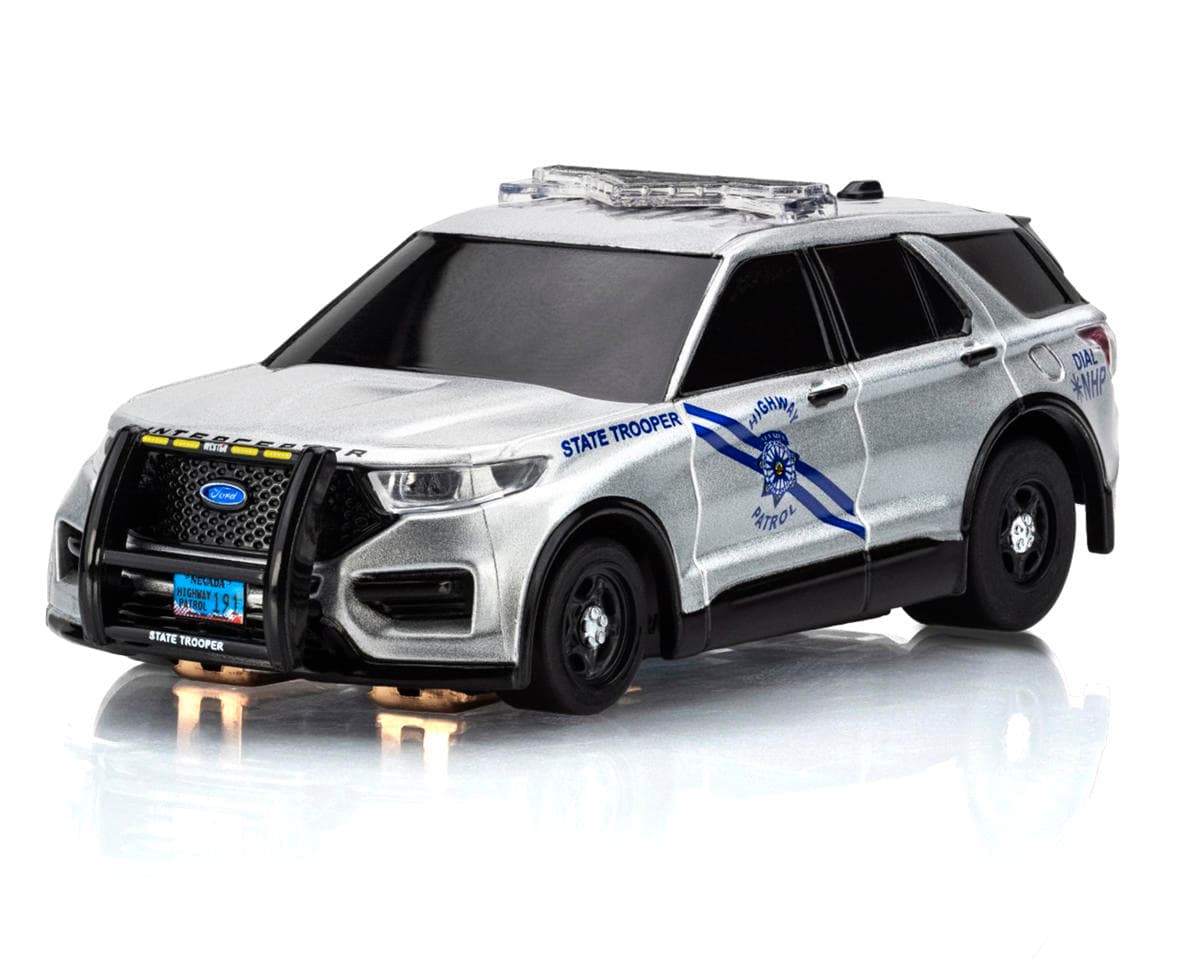AFX Police Interceptor HO Scale Slot Car (Silver) (LWB) (Mega G+) w/LEDs, Battery & Charger