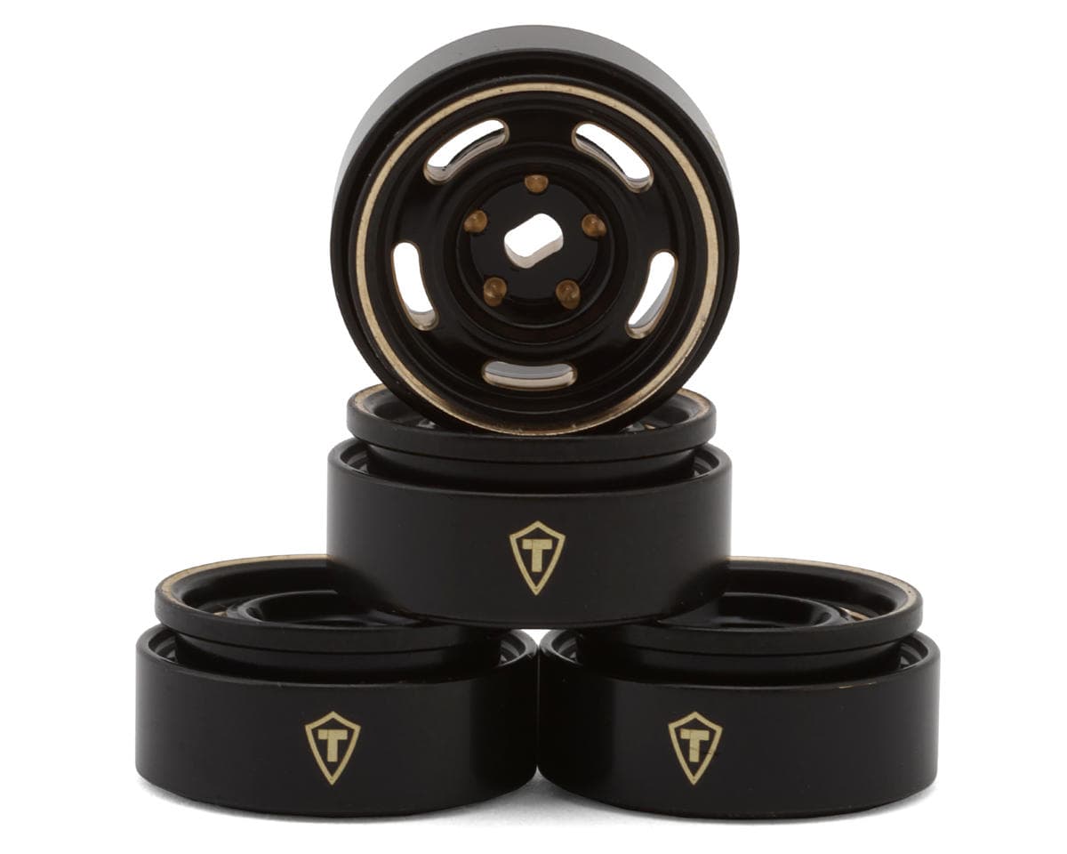 Treal Hobby 0.7" 5-Slot Brass Micro Rock Crawler Beadlock Wheels (Black/Gold) (4) (14g ea)