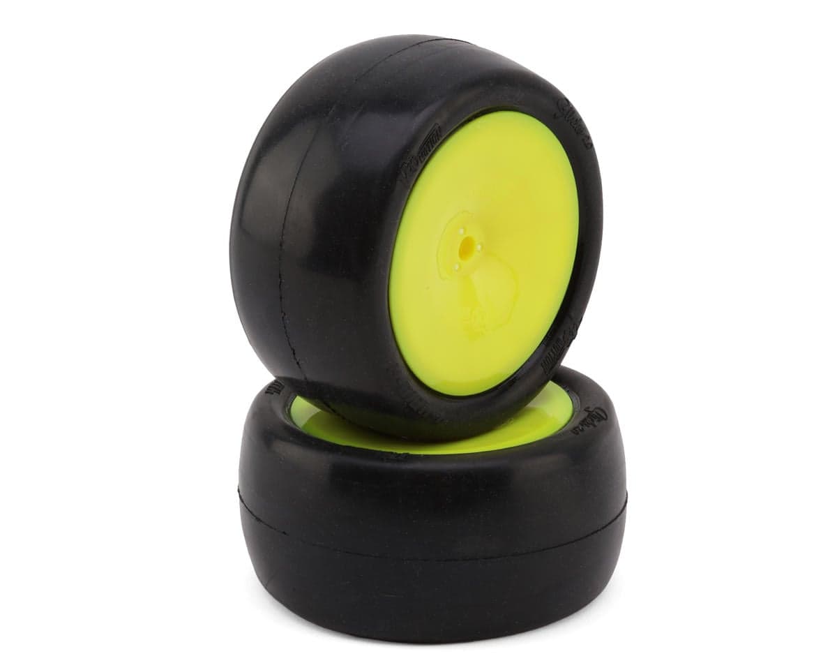 Pro-Motion Slicks 2.2'' Rear 1/10 Buggy Pre-Mount Tires V2 (Yellow) (2) (Clay Oro Single Gold Dot)